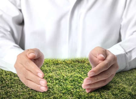 Open palm hand gesture of male hand の写真素材