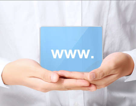 modern www. buttons in the hand の写真素材