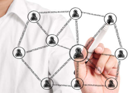 Business man drawing social network の写真素材