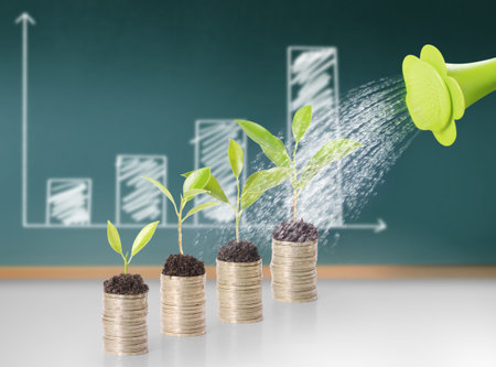 watering can pouring molten gold the gold coinsの写真素材