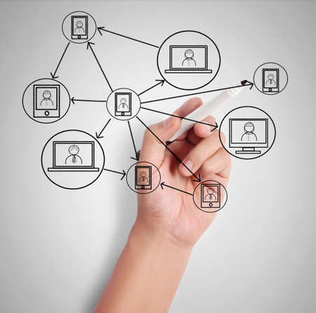 Business man drawing social network の写真素材