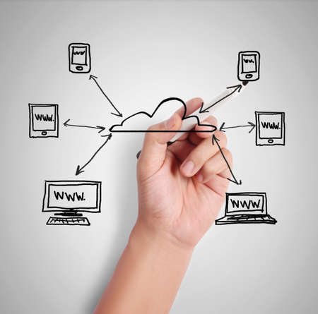 Business man drawing social network の写真素材