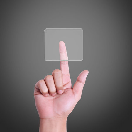 Hand pressing modern social buttons 