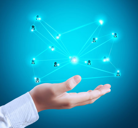 modern social buttons in a hand 