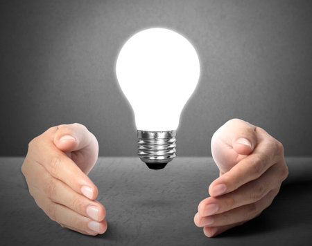 ideas light bulb in the hand の写真素材