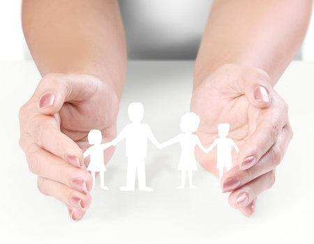 ideas,paper family in the hand の写真素材