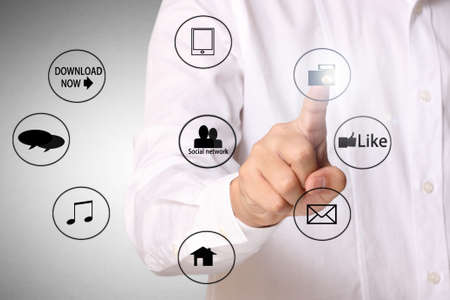 Hand pressing modern social buttons の写真素材