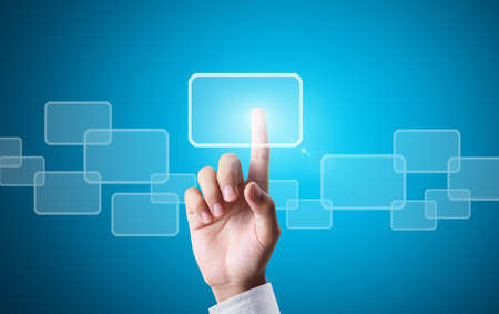 hand pressing a touchscreen button の写真素材