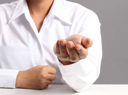 Open palm hand gesture of male hand の写真素材