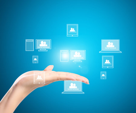 modern social buttons in the hand 