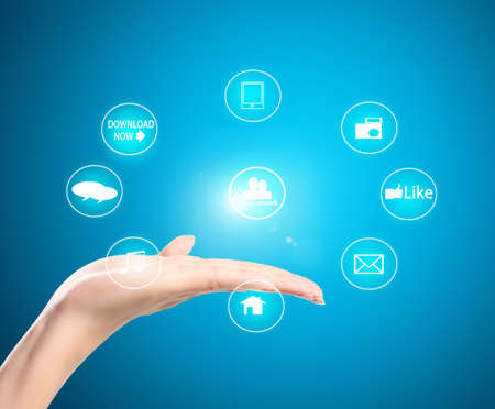 modern social buttons in the hand の写真素材