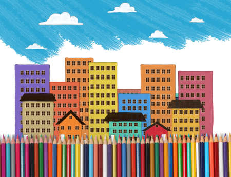 draw with an the house wity colorful pencils の写真素材