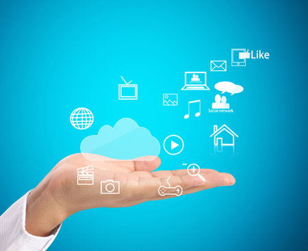 modern social buttons in a hand 