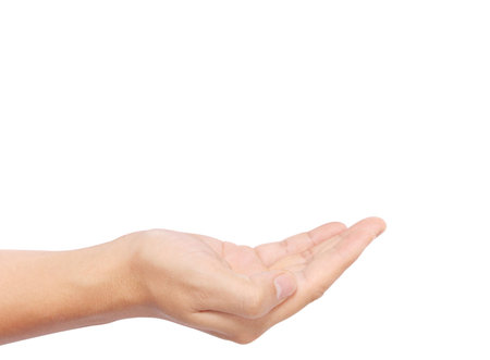 Open palm hand gesture of male hand の写真素材