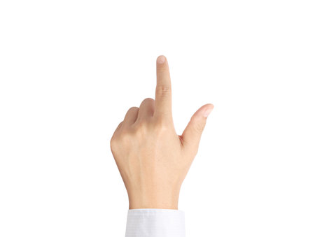 hand pressing a touchscreen button の写真素材