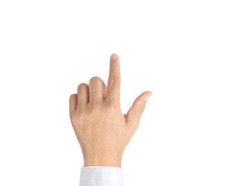 hand pressing a touchscreen button の写真素材