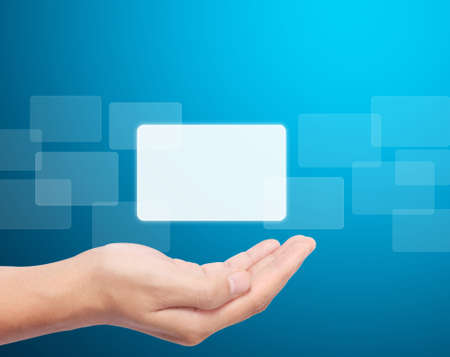 Open palm hand touchscreen button の写真素材