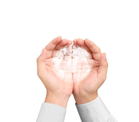 modern social buttons in the hand の写真素材