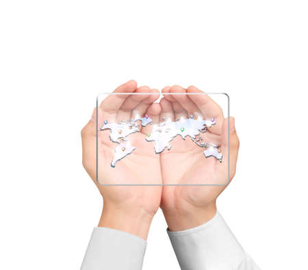 modern social buttons in the hand の写真素材