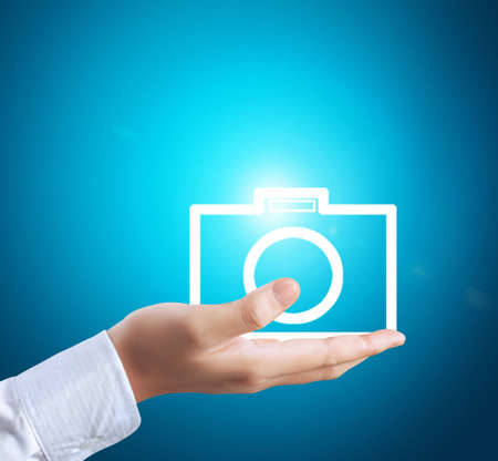 modern social buttons in the hand の写真素材