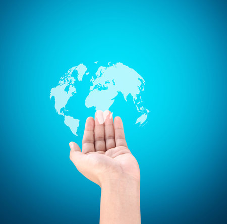 modern social buttons in the hand の写真素材