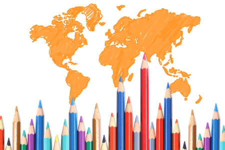 Colour pencils isolated on white background の写真素材