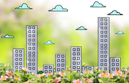 concept image of buildings and flowersの写真素材