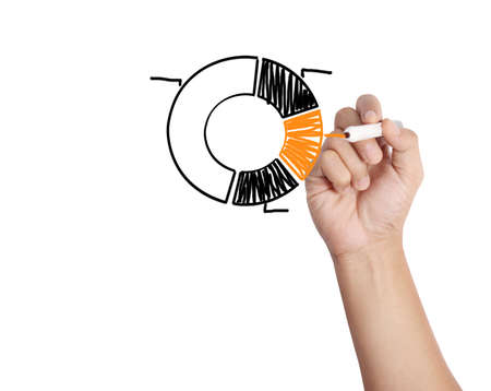 Male hand drawing a chart isolated showの写真素材