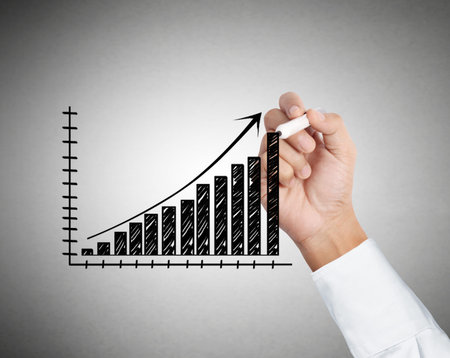 Male hand drawing a chart isolated show