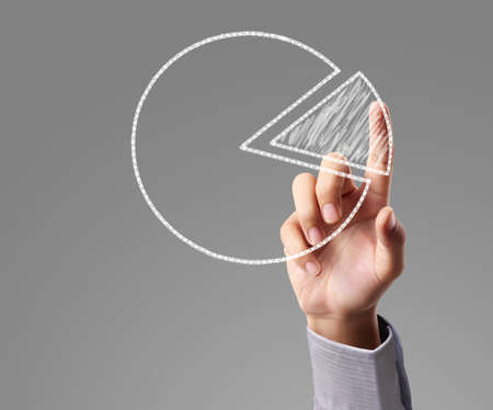 businessman with financial symbols coming from handの写真素材