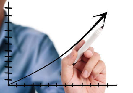 Man hand drawing a chart isolated show