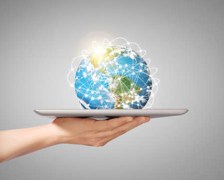 Man shows tablet modern technology as conceptの写真素材