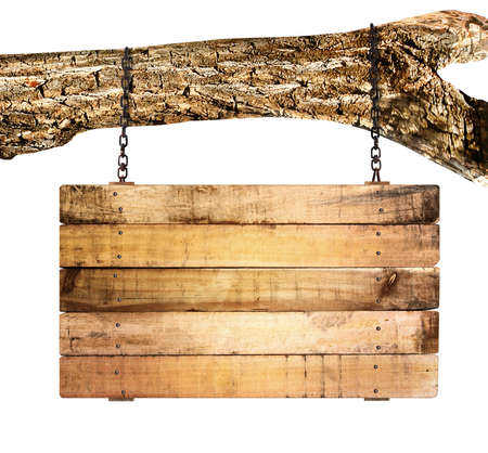 close up of an empty wooden sign hangingの写真素材