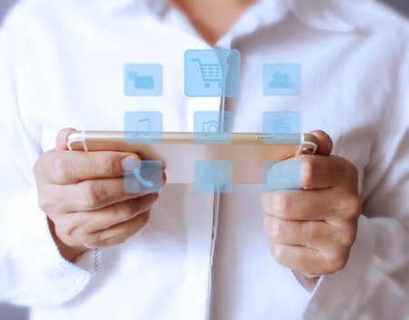 Smartphone touch screen social networking,businessの写真素材
