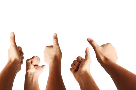 Humans hands, showing thumbs, OK signの写真素材