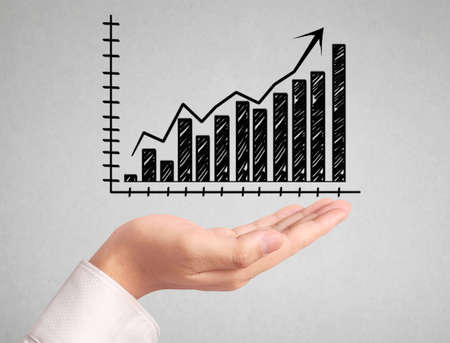 Graphs on the hand, meeting conceptの写真素材