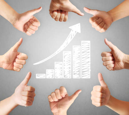 Human hands showing thumbs, body parts conceptの写真素材