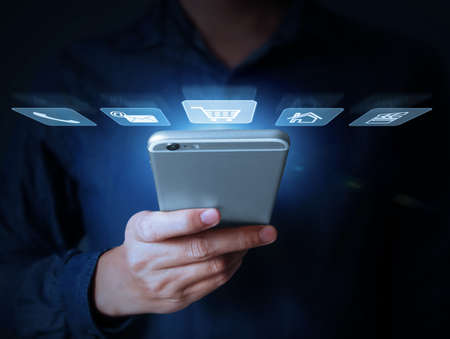 Modern mobile phone in the handの写真素材