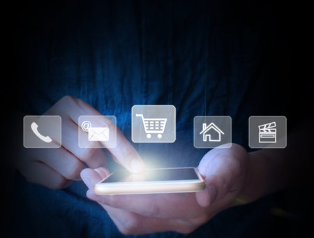 Modern mobile phone in the handの写真素材