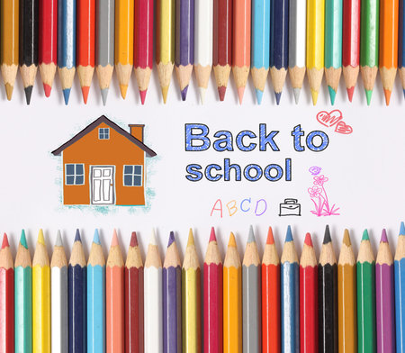Colour pencils on white background. Back to school