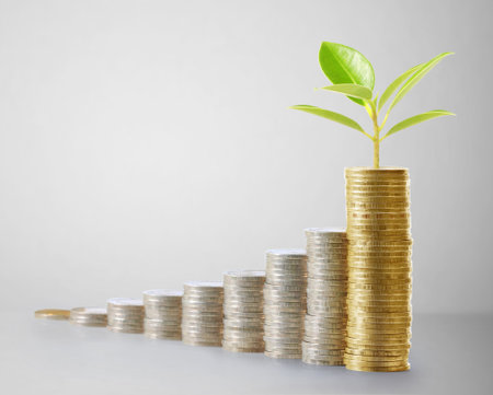 Investment concept. Coins graph stock market