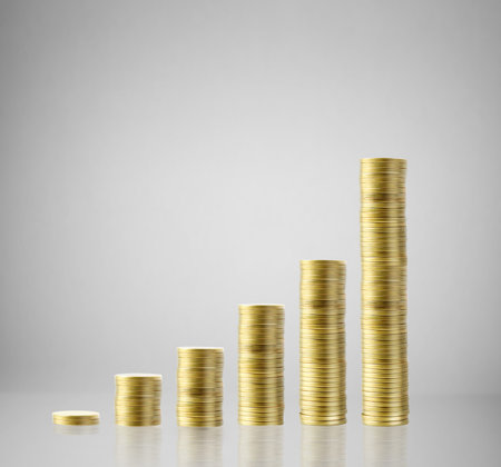 Investment concept. Coins graph stock market