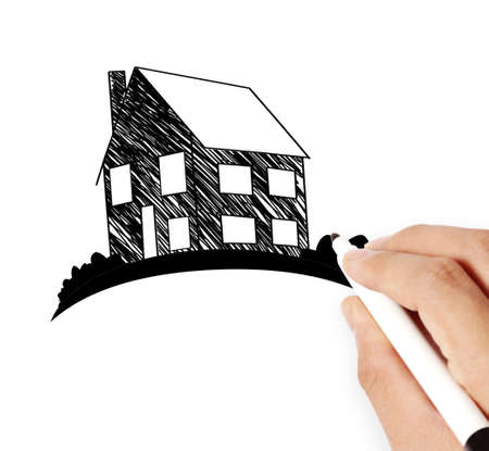 Hand drawing a house modelの写真素材