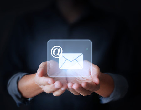 modern social buttons in handの写真素材