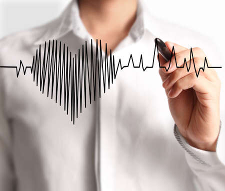 High resolution man drawing heartbeatの写真素材