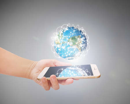 Touch screen smartphone in handの写真素材