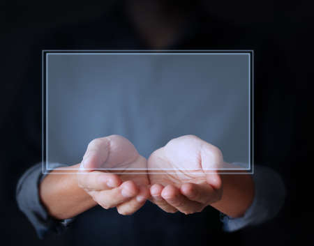 man pressing  touchscreen buttonの写真素材