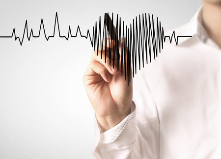 High resolution man drawing heartbeatの写真素材