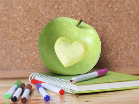 School supplies and a apple.の写真素材