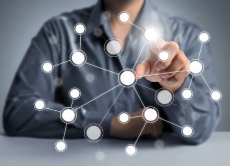 hand pressing modern social buttonsの写真素材